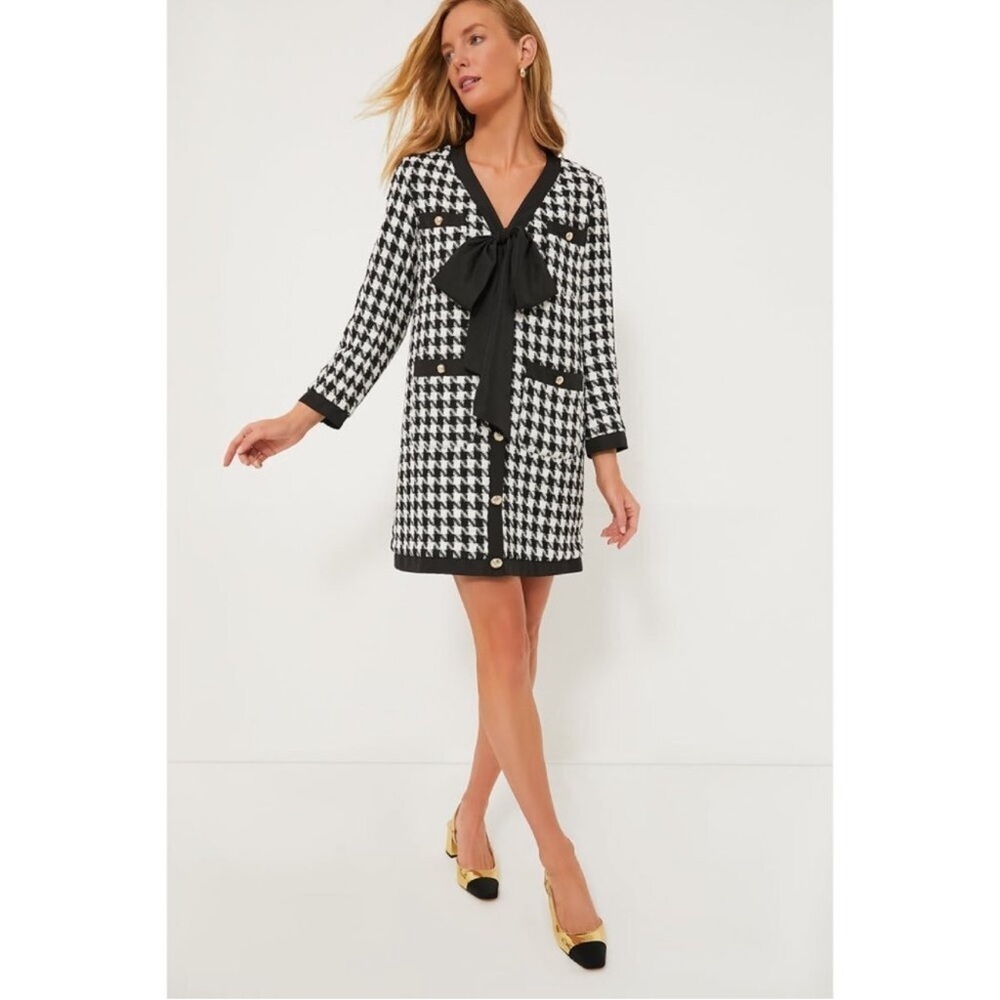 Pomander Place Black White Tweed Bow Mini Dress 2X NWT - Picture 1 of 15